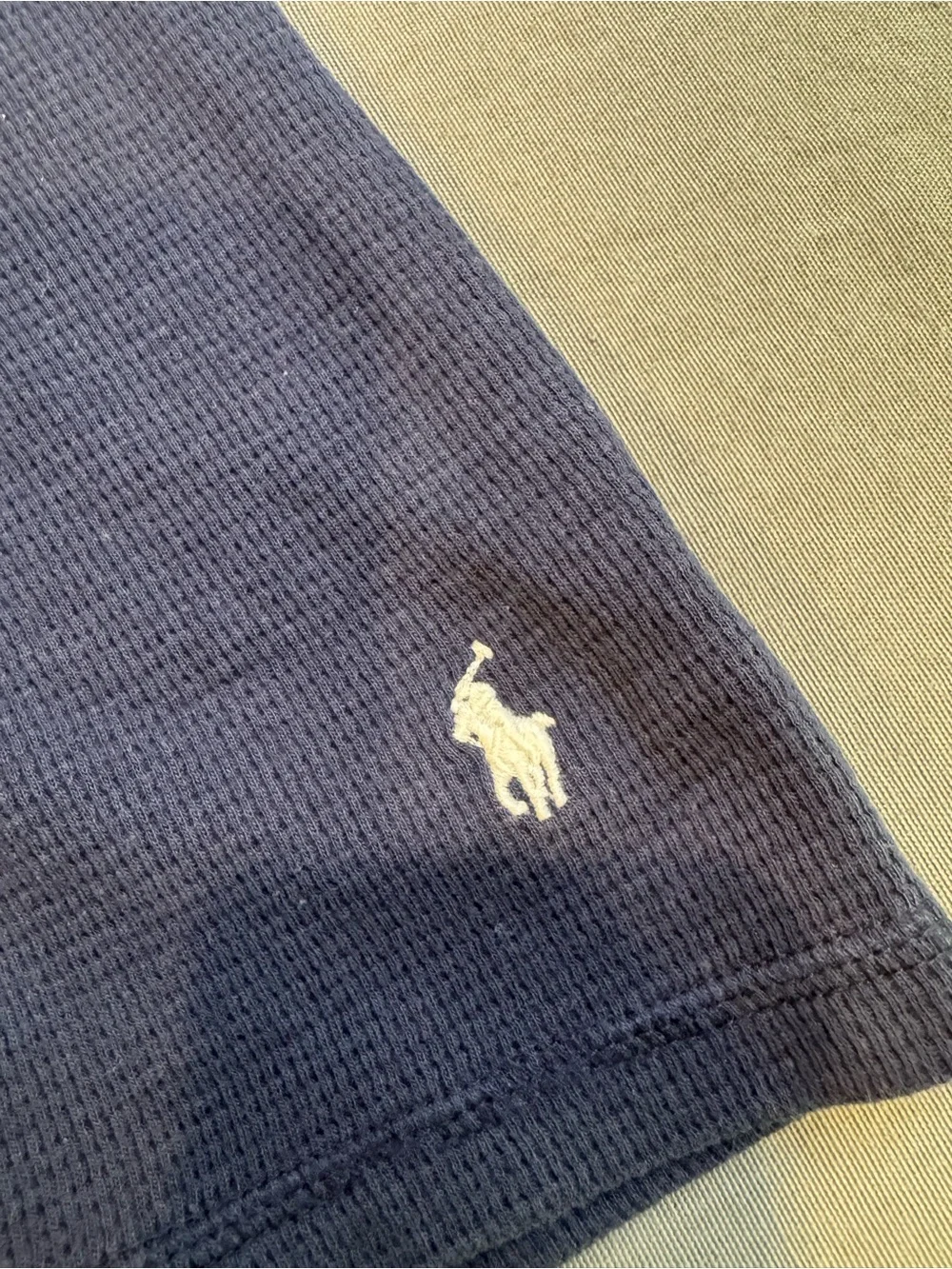 Ralph Lauren Men's Navy Blue Thermal Long Sleeve Shirt White Pony 2XL